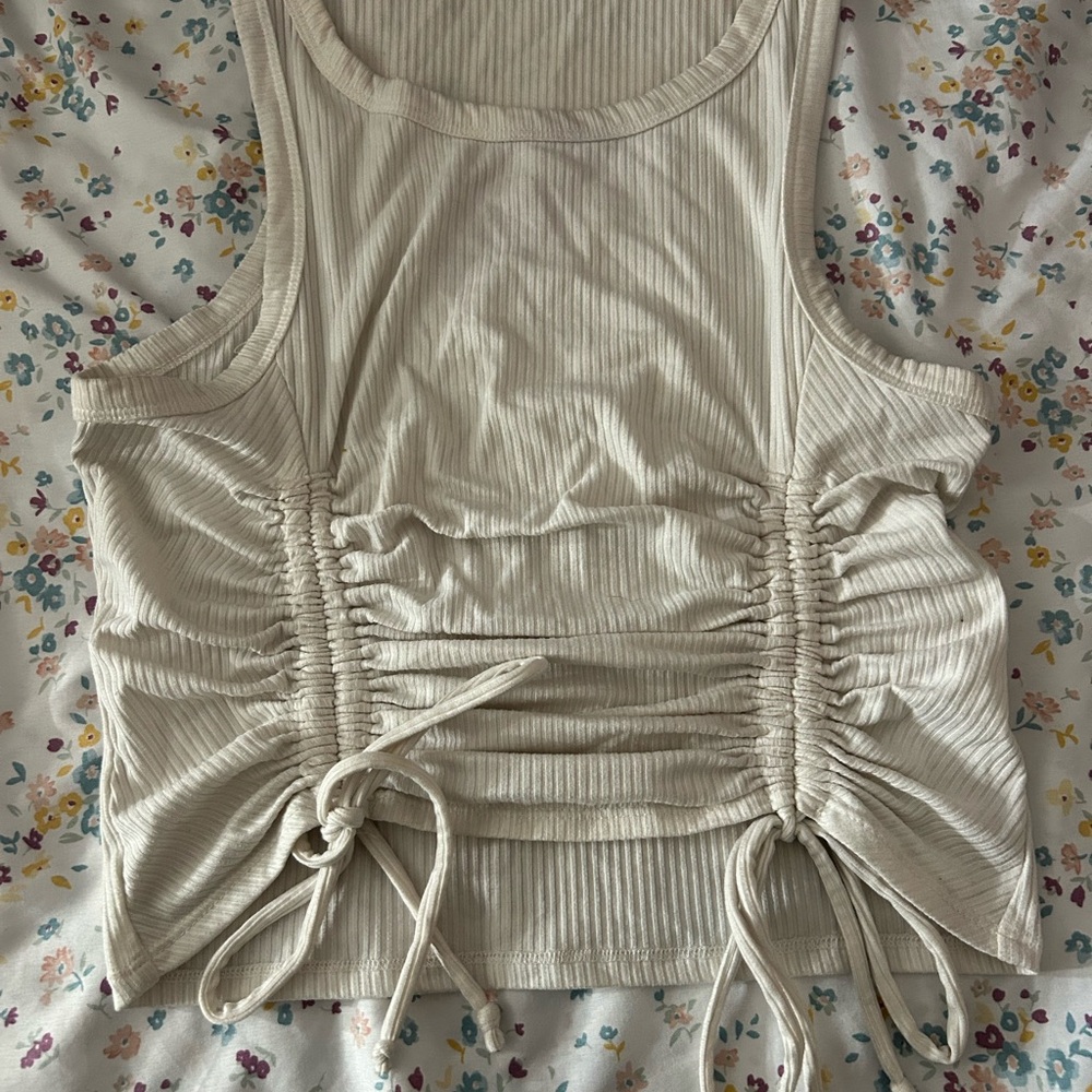 Elegant Beige Ruched Tank Top